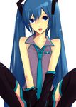  bad_id bad_pixiv_id blue_eyes blue_hair detached_sleeves hatsune_miku long_hair necktie nntn simple_background sitting skirt solo thighhighs twintails vocaloid zettai_ryouiki 