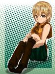  ashley_graham bad_id bad_pixiv_id blonde_hair boots den_o knee_boots plaid resident_evil resident_evil_4 short_hair sitting skirt solo yellow_eyes 