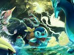  battle bulbasaur electricity fushigi_no_dungeon gen_1_pokemon gen_2_pokemon gen_3_pokemon gen_4_pokemon glowing glowing_eyes goggles gorebyss group_battle huntail kingdra mantine no_humans octillery pikachu piplup pokemon pokemon_(creature) pokemon_(game) pokemon_fushigi_no_dungeon protecting sharpedo starmie torchic torio_(mocd1985) water 