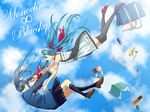  aqua_eyes aqua_hair bad_id bad_pixiv_id bag bespectacled black_hair book cellphone cloud day digital_media_player dress dual_persona eraser falling frills glasses hatsune_miku headphones high_heels ipod kuruchi legs long_hair monochro_blue_sky_(vocaloid) multiple_girls necktie pencil phone school_bag school_uniform shoes skirt sky sweater thighhighs tombow_mono twintails vocaloid 