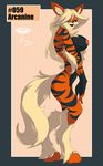  absurd_res anthro arcanine big_breasts black black_nose black_stripes blonde_hair breasts canine chest_tuft collaboration digitigrade female fur hair hi_res long_hair looking_at_viewer mammal mingchee navel nintendo nipples notorious84 nude orange orange_fur pinup pok&#233;mon pok&#233;morph pok&eacute;mon pok&eacute;morph pose solo standing tail the_pokedex_project tuft video_games yellow_eyes 