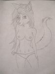  ashleigh_skye ashy_skye black_and_white breasts brittany_foxxe canine female female_solo fox hair hi_res huge_resolution mammal monochrome nipples nude panties pencil_drawing sketch solo topless underwear 