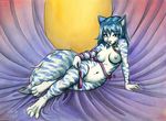  blue blue_eyes blue_hair blue_markings breasts canine collar female hair kira_swiftpaw leash looking_at_viewer mammal markings nipples nude solo stripes 