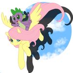  blue_eyes cloud clouds dragon equine female feral fluttershy_(mlp) flying friendship_is_magic green_eyes hair horse male mammal my_little_pony pegasus pink_hair plain_background pony spike_(mlp) transparent_background vector wings xmidwestmisfitx 
