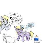  cub derp derpy_hooves_(mlp) dinky_hooves_(mlp) equine feathers female feral friendship_is_magic glue hair horn long_hair mammal mother my_little_pony parent pegasus pillow plain_background short_hair unicorn unknown_artist white_background wings young 