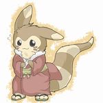  ?? chest_tuft cute dressing_gown face_markings facial_markings ferret fluffy fur furret grey_eyes long_ears long_tail looking_at_viewer mammal markings mustelid nintendo pok&#233;mon pok&eacute;mon sandals solo standing tail tuft video_games yata-nepia 