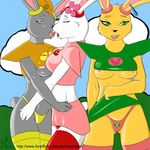  3_girls female kissing lagomorph lapinstein legwear lesbian mammal panties rabbit stockings underwear 