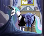  alicorn blonde_hair blue_hair derp derpy_hooves_(mlp) doll duo equine female feral friendship_is_magic hair horn horse john_joseco maid_uniform maiden mammal my_little_pony pegacorn pegasus pony princess_celestia_(mlp) princess_luna_(mlp) sibling siblings sisters sleeping winged_unicorn wings 