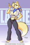  anthro belt big_breasts blonde_hair border_collie breasts canine cleavage clothed clothing dog eltonpot female hair hi_res lassie long_hair looking_at_viewer mammal navel rough_collie scarf solo standing 