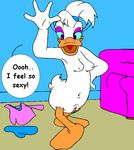  avian bird breasts comic daisy_duck disney duck english_text female mouseboy nipples nude pussy sofa solo text 