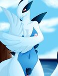  avian breasts c0sm0 female legendary_pok&#233;mon lugia nintendo nipples nude pok&#233;mon pok&eacute;mon pose pubes pubic_hair pussy red_eyes seaside solo video_games 