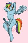  animal_genitalia anthro anthrofied balls blue_body crossgender cutie_mark cyan_body equine erection friendship_is_magic horse horsecock looking_at_viewer male mammal my_little_pony nude pegasus penis piercing plain_background pony popcornkitten presenting rainbow rainbow_dash_(mlp) signature solo wings 