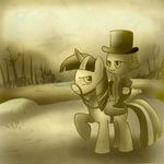  dragon equine female feral friendship_is_magic hat horn horse madmax male mammal monochrome my_little_pony pony reigns saddle scalie sepia spike_(mlp) tree twilight_sparkle_(mlp) unicorn wood 
