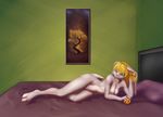  blonde_hair bonsai female floppy_ears hair kampfisken lagomorph mammal multi_nipple nipples orange orange_(fruit) painting rabbit solo tasteful_nudity 