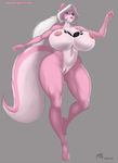  anthro big_breasts blue_eyes breasts fatfoxlower female fur hair huge_breasts long_hair long_white_hair mammal markings nipples nude open_mouth pink pink_fur pussy skunk solo standing tail thighs white_hair wide_hips 