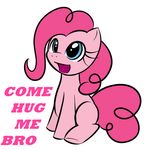  cub cute dialog english_text equine female feral friendship_is_magic fur hair horse hug impossible_to_lose kloudmutt mammal my_little_pony open_mouth parody pink_body pink_fur pink_hair pinkie_pie_(mlp) plain_background pony smile solo text white_background young 