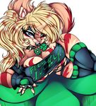  big_breasts blue_eyes breasts cat choker cleavage clothed clothing crystal-for-ever facial_piercing feline female four_leaf_clover four_leef_clover lip_piercing lip_ring mammal necklace one_eye_closed piercing plant solo spiked_glove spikes wink 
