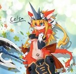  axe blue_eyes breasts camel_toe celsa clothed clothing cute dragoon86 feline female mammal skimpy solo unconvincing_armor unconvincing_armour under_boob weapon 