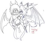  clothing cuddle cuddling cute dragon female hair horn horns hug lotus_soul male monochrome plain_background sega shorts silver_deathlight sonic_(series) tail white_background wings 