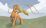  applejack_(mlp) blonde_hair cloud clouds dandelion equine female feral friendship_is_magic gras grass green_eyes hair hat horse lasso mammal my_little_pony pony sagebrushpony solo wallpaper widescreen 