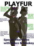  anthro bobcat breasts canine cat collar cover dog duo eyes feline female green green_eyes hat husky lynx magazine magazine_cover mammal nipples nude pin pinup plain_background pose purple purple_eyes smile smokey smokey10 spazz tongue up white_background 