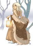  canine cloak female forest fur hodori human lantern mammal snow solo tree turning were werewolf wolf wood 