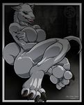  4_toes 5_fingers anthro big_breasts big_butt blue_eyes breast_lift breasts butt claws female hindpaw meera muscles naturally_censored nude paws pinup pose rat rodent sitting smile solo synx teeth wall walter_sache white_body 