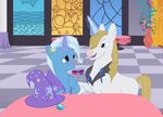 alcohol beverage blush cape clothing drunk equine female feral friendship_is_magic hat horn magic male mammal my_little_pony party prince_blueblood_(mlp) torn_clothing trixie_(mlp) unicorn unknown_artist wine wizard_hat 