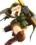  arrow baiola boots bow_(weapon) braid dragon&#039;s_crown dragon's_crown elf elf_(dragon&#039;s_crown) elf_(dragon's_crown) gloves highres hood pointy_ears shorts solo thigh_boots thighhighs vanillaware weapon 