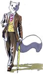  anthro arctic_fox canine fox male mammal necktie plain_background roz_gibson solo sout suit umbrella white_background 
