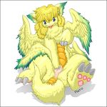  female flammie flucra hair mana_dragon plain_background pussy secret_of_mana solo white_background wings 