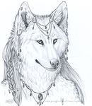  anthro canine ear_piercing earring female greyscale jewelry mammal monochrome myenia necklace piercing plain_background sketch solo white_background wolf 