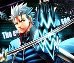  armor beowulf blue_eyes devil_may_cry english force_edge_(dmc) gauntlets glowing male_focus nagare solo sword vergil weapon white_hair yamato_(sword) 