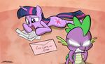 dragon duo equine female feral friendship_is_magic glowing glowing_eyes horn horse love_letter male mammal my_little_pony pony purple_eyes scalie spike_(mlp) twilight_sparkle_(mlp) unicorn white_eyes will_draw_for_food willdrawforfood1 