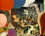  2boys amusement_park ballon balloon bird brown_hair child ferris_wheel flying hat hershel_layton holding level-5 luke_triton multiple_boys okada555 professor_layton spread_legs top_hat 