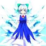  bad_id bad_pixiv_id blue_dress blue_eyes blue_hair bow cirno dress hair_bow highres ice short_hair solo touhou wings yutazou 