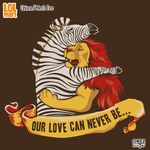  equine eyes_closed feline feral forbidden_love hug kari_fry lion love male mammal shirt zebra 
