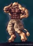  abs anthro biceps bison blonde_hair blue_eyes blush bovine brown_fur buffalo bulge clothing color flexing fur furry_(artist) gay grin hair hooves horn horns huge_muscles looking_at_viewer male mammal muscles nipples pecs pokkuti pose shorts shy smile solo standing tail toned topless vein 