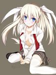  bad_id bad_pixiv_id blonde_hair blue_eyes deanoia little_busters! long_hair no_bra open_clothes open_shirt school_uniform shirt solo thighhighs tokido_saya twintails 