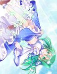  bad_id bad_pixiv_id blush breasts frog gohei green_eyes green_hair hair_ornament kochiya_sanae long_hair medium_breasts nekosugi_(hoshi) skirt snake solo touhou 