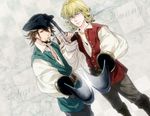  bad_id bad_pixiv_id barnaby_brooks_jr blonde_hair boots brown_eyes brown_hair cosplay cutlass_(sword) facial_hair glasses green_eyes gun handgun hat hirata_hiroaki jack_sparrow jack_sparrow_(cosplay) jewelry kaburagi_t_kotetsu male_focus multiple_boys nawomi necklace parody pirate_hat pirates_of_the_caribbean pistol seiyuu_connection stubble tiger_&amp;_bunny vest weapon 