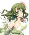  bad_id bad_pixiv_id bare_shoulders breasts collarbone detached_sleeves dress flower green_dress green_eyes green_hair hair_flower hair_ornament kurosawa_kiyotaka large_breasts lipstick magical_girl mahou_shoujo_madoka_magica makeup shizuki_hitomi simple_background solo what_if white_background 