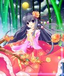  :d bad_id bad_pixiv_id bamboo bamboo_forest black_hair blue_eyes blush branch camellia flower forest frilled_shirt_collar frilled_skirt frills full_moon hair_flower hair_ornament holding houraisan_kaguya jeweled_branch_of_hourai long_hair long_sleeves moon nature nekosugi_(hoshi) night night_sky open_mouth red_skirt skirt sky smile solo star_(sky) starry_sky touhou wide_sleeves 