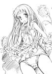  ano_hi_mita_hana_no_namae_wo_bokutachi_wa_mada_shiranai. dress flower food greyscale honma_meiko long_hair monochrome panties pantyshot popsicle redcomet ribbon sketch solo sunflower traditional_media underwear 