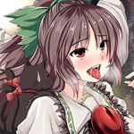  black_hair blush bow breath green_bow hachimoku hair_bow kaenbyou_rin kaenbyou_rin_(cat) multiple_tails open_mouth red_eyes reiuji_utsuho saliva sexually_suggestive solo sweatdrop tail third_eye tongue touhou 