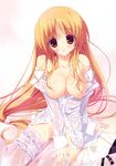  absurdres breasts dress_shirt garters highres hoshizora_e_kakaru_hashi large_breasts nipples no_panties open_clothes open_shirt shirt solo thighhighs toudou_tsumugi tsurusaki_takahiro wet wet_clothes 