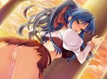  anal blue_hair blush censored cum cum_in_ass doggystyle green_eyes madou_monogatari ponytail puyopuyo ribbon rulue semen sex torn_clothes 