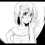  blush camisole greyscale hair_ornament hairclip hirasawa_yui ikari_manatsu k-on! monochrome sexually_suggestive short_hair solo strap_slip suggestive_fluid thumb_sucking upper_body 