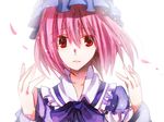  bad_id bad_pixiv_id blue_dress cherry_blossoms dress hat kinona petals pink_hair red_eyes saigyouji_yuyuko solo tears touhou 