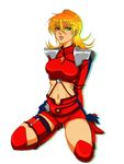  blonde_hair boots gloves heterochromia hgoyan katina_tarask midriff navel solo super_robot_wars super_robot_wars_original_generation thigh_boots thighhighs 